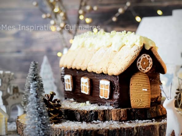 Bûche de noël forêt noire façon chalet de montagne