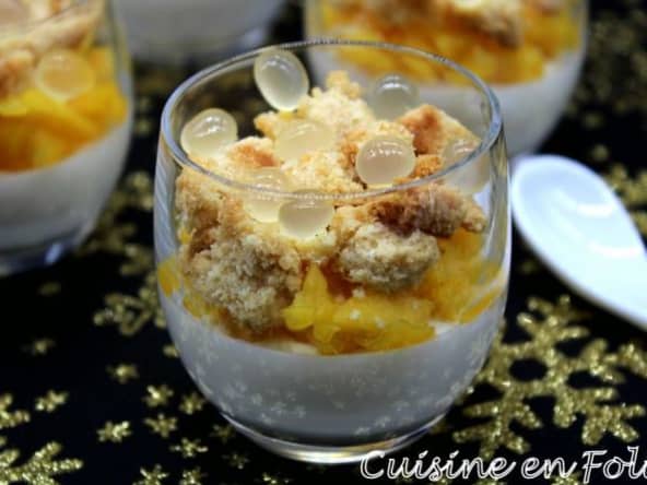 Panna cotta coco, mangue et perles de mangue