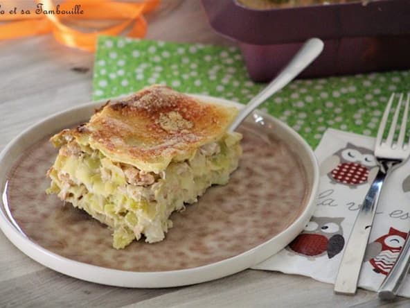Lasagnes aux poireaux et saumon