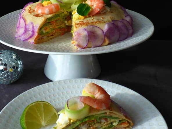Mille-feuille de crêpes et crudités