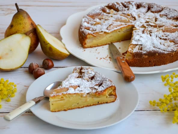 Fondant aux poires et noisettes au mascarpone