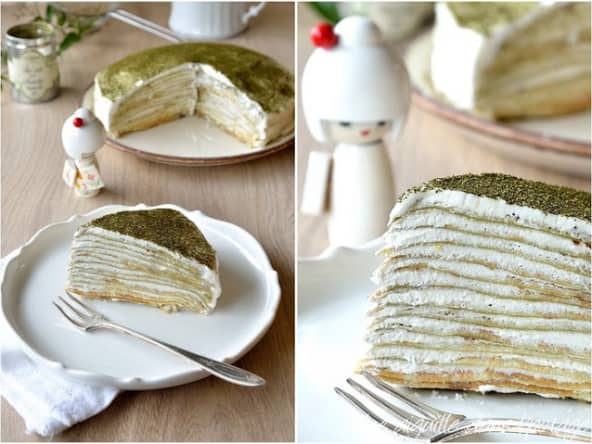 Gâteau de crêpes citron et thé matcha pour la chandeleur