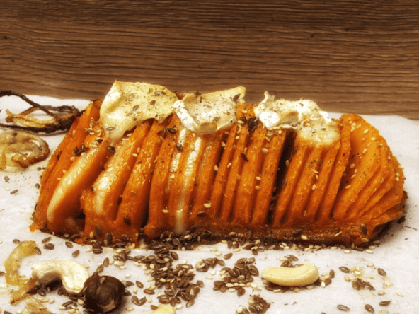 Butternut au chèvre façon hasselback sans gluten
