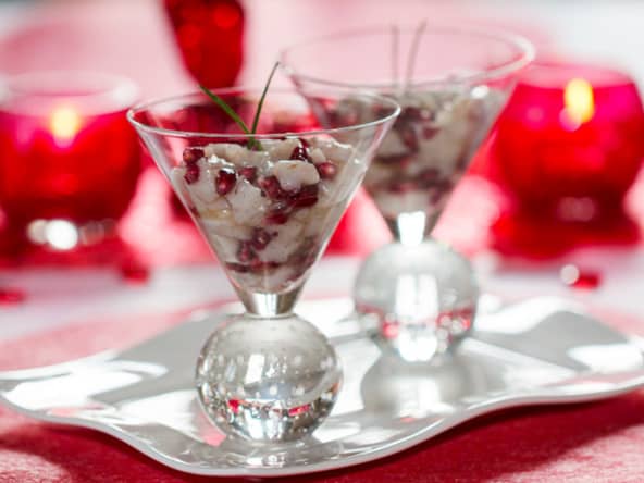 Tartare de St-Jacques aux graines de grenade et huile vanillée