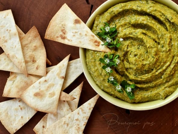 Houmous, ail des ours, crottin de Chèvre