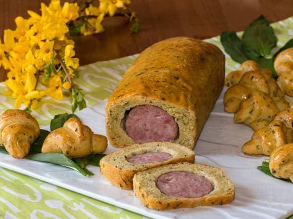 Saucisse de Morteau briochée à l'ail des ours