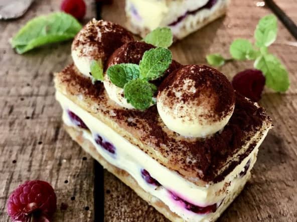 Entremets tiramisu framboises