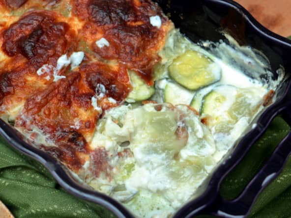 Gratin de courgettes aux ravioles et crème de chèvre