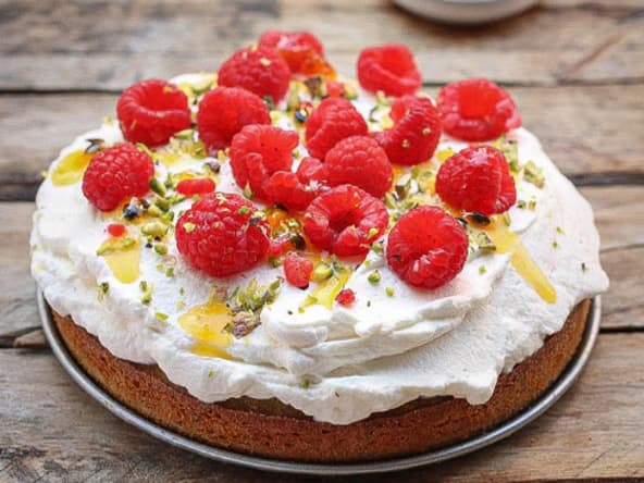 Financier pistaches framboises et fruits de la passion