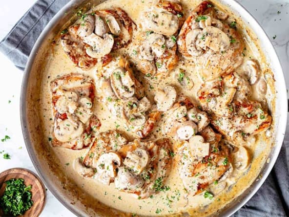 Escalopes de poulet et champignons à la sauce moutarde - Recette WW