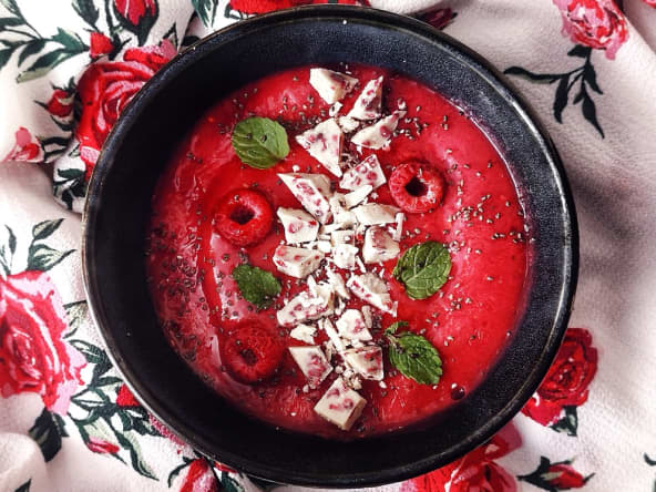 Nice cream express framboise, banane, eau de rose sans sorbetière