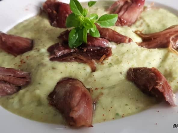 Crème de courgette et canard confit