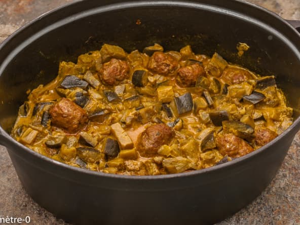 Curry d'aubergines aux boulettes de boeuf