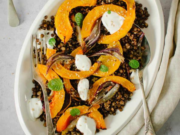 Butternut rôtie au four et lentilles vertes