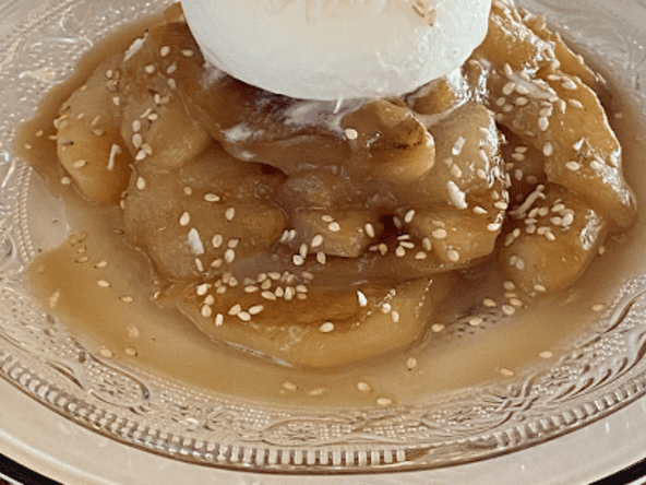 Poires caramélisées au sésame sorbet coco