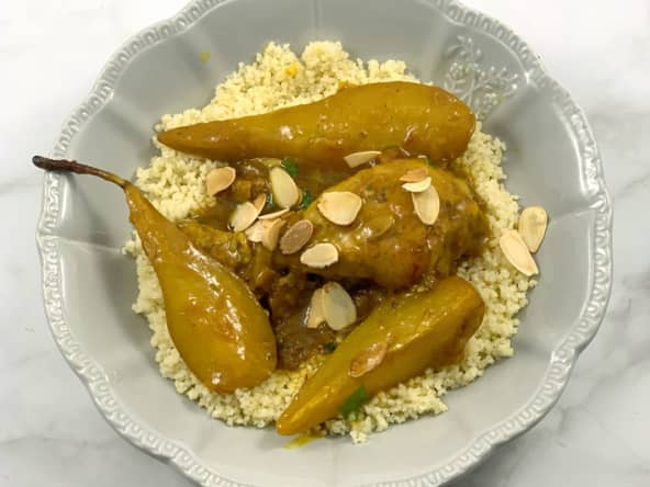 Tajine de poulet aux poires caramélisées