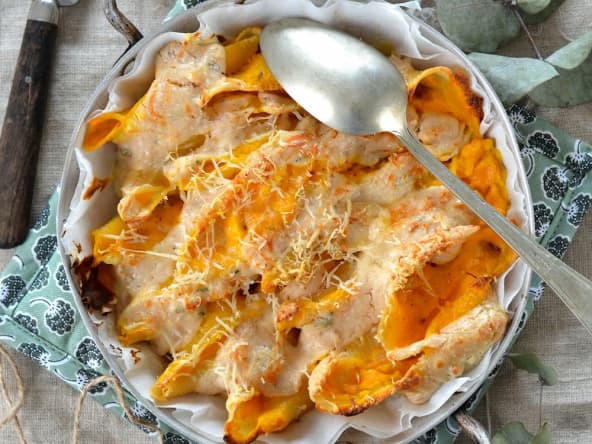Pâtes conchiglioni farcis au potimarron et fromage de chèvre
