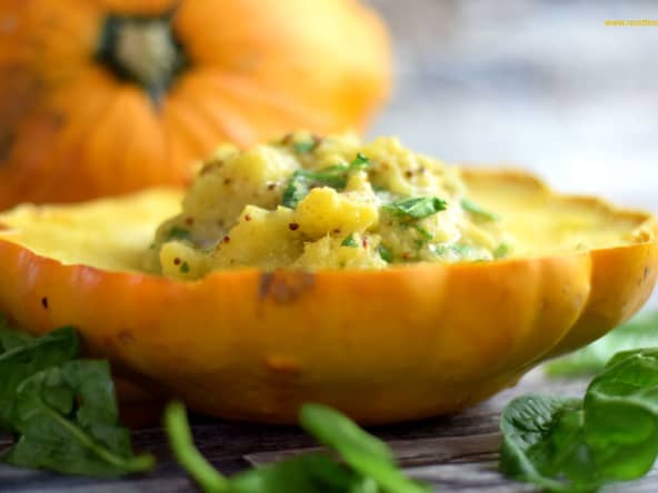 Pâtisson farci à la polenta et moutarde à l'ancienne