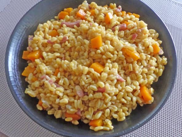 Poêlée de blé aux carottes et lardons