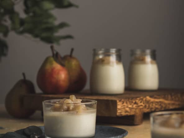 Panna cotta au gorgonzola et compotée de poires
