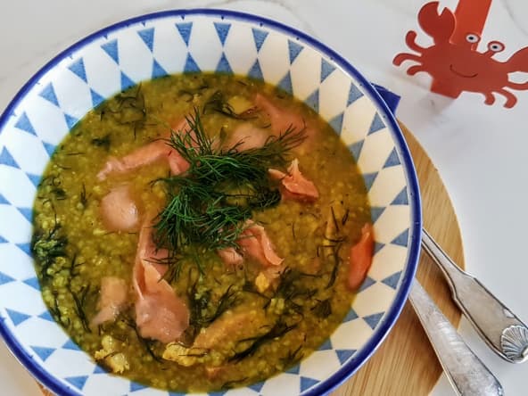 Blé vert concassé au filet de truite et à l'aneth