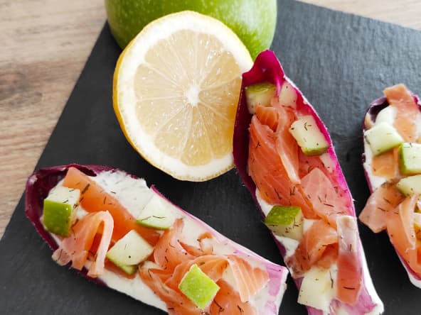 Barquettes d’endives au saumon, Granny smith et Aneth