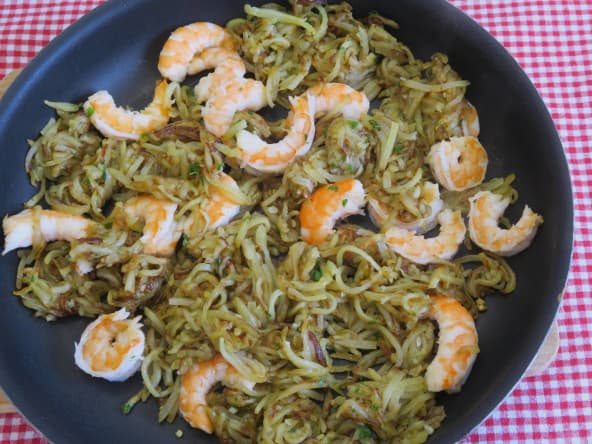 Poêlée de crevettes au rapé de pommes de terre