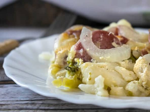 Gratin aux saucisses brocoli et chou-fleur