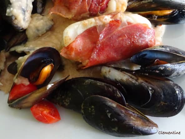 Lotte au speck et purée de haricots blancs