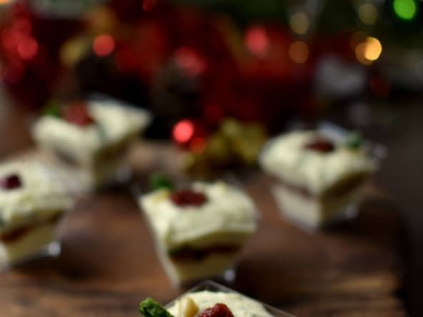 Verrines tiramisu salé mascarpone au parmesan, tomate confite