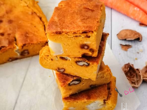Brownie salé carottes, chèvre et noix