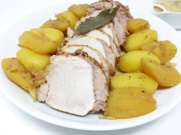 Rôti de porc au cidre et aux deux pommes