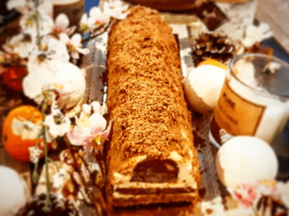 Bûche de noël figues, miel, cannelle et vanille