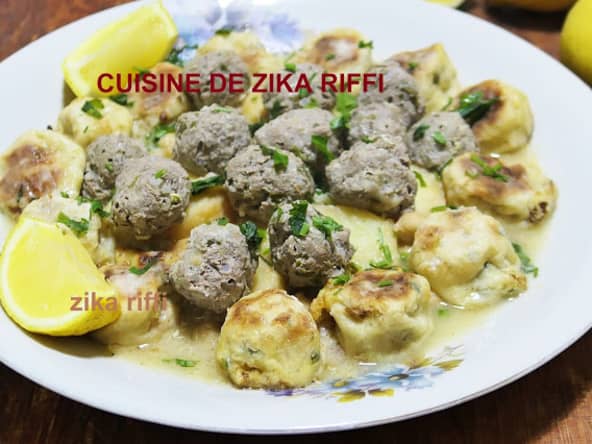 TAJINE DE CROQUETTES DE CHOU FLEUR AUX BOULETTES D'AGNEAU EN SAUCE BLANCHE AU CITRON