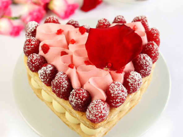 Coeur millefeuille framboise pour la saint-valentin