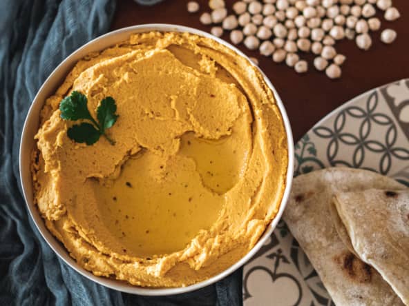 Tartinade de houmous et lentilles corail au curry