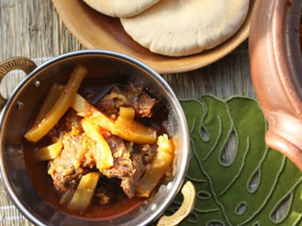 Joues de boeuf à l'indienne au radis blanc