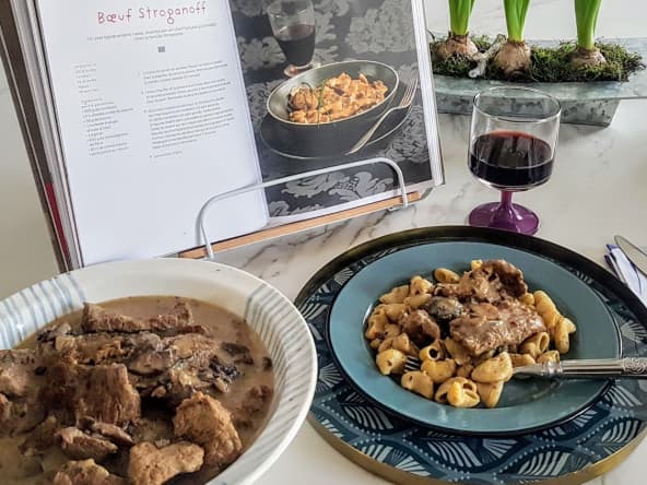 Boeuf stroganoff et son risotto de pâtes