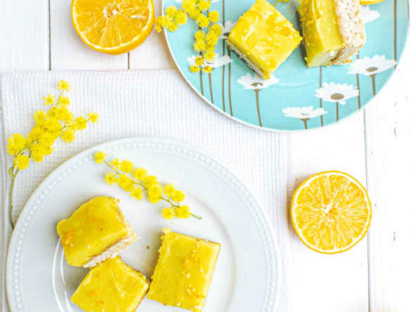 Petits carrés vegan au citron bergamote et lait d’amande