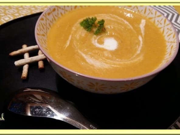 Velouté de carottes, lentilles, et potiron