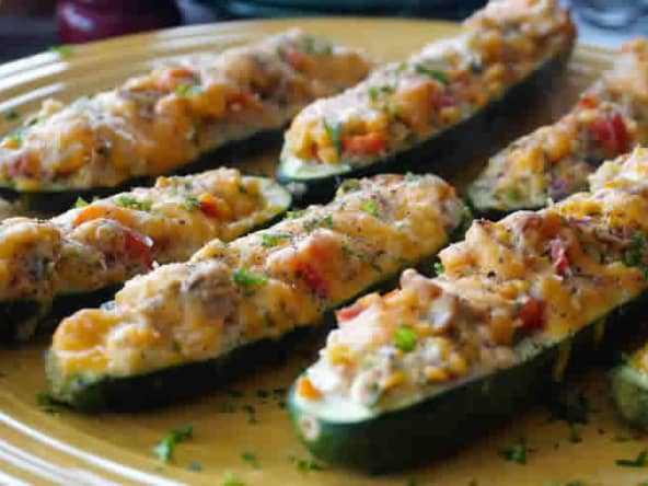 Courgettes farcies au thon et fromage