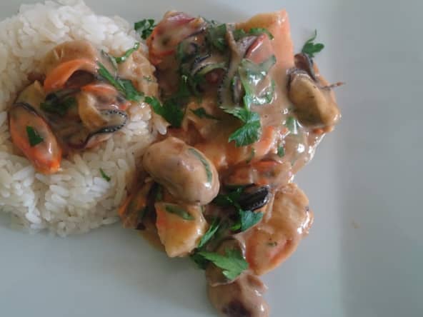 Moules aux champignons et riz