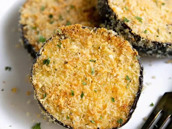 Aubergines panées et grillées au four