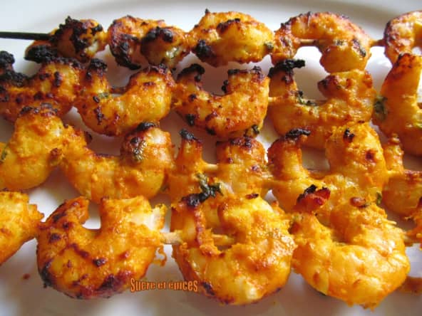 Brochettes de gambas grillées