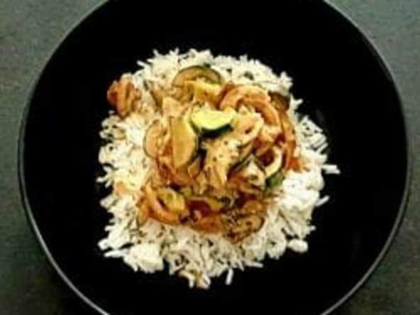 Recette de riz courgette, champignons, lait de coco, pâte de curry rouge