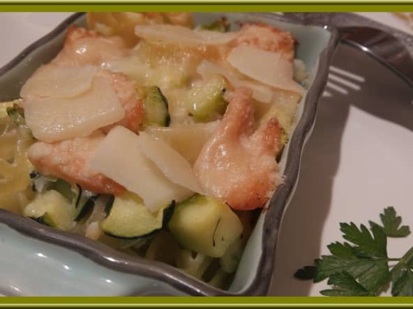 Gratin de pâtes aux courgettes et saumon fumé
