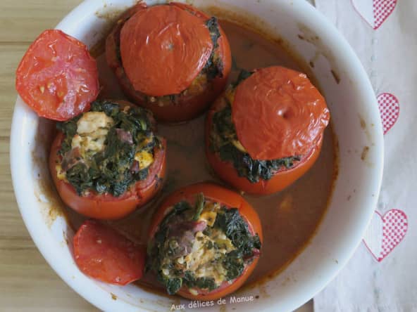 Tomates farcies aux épinards, bresaola et mozzarella