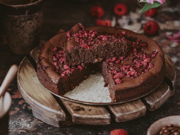 Gâteau sans gluten au chocolat et framboises