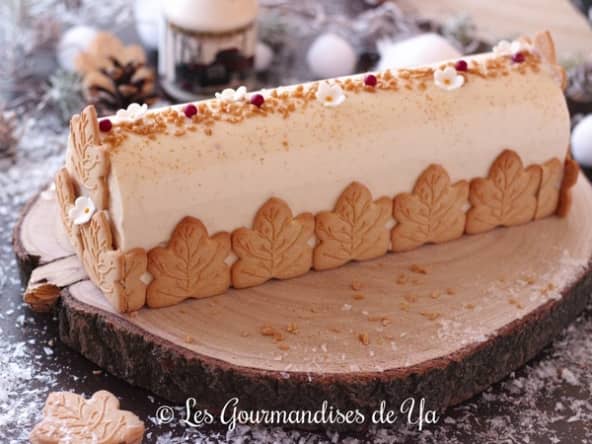 Bûche de noël à l'érable, caramel et poire