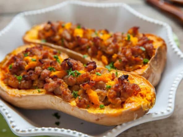 Courge butternut farcie à la viande hachée et légumes